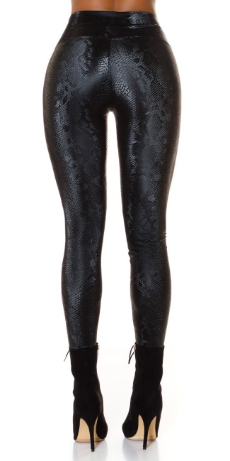 Sexy hoge taille thermische leggings met slangen-print zwart